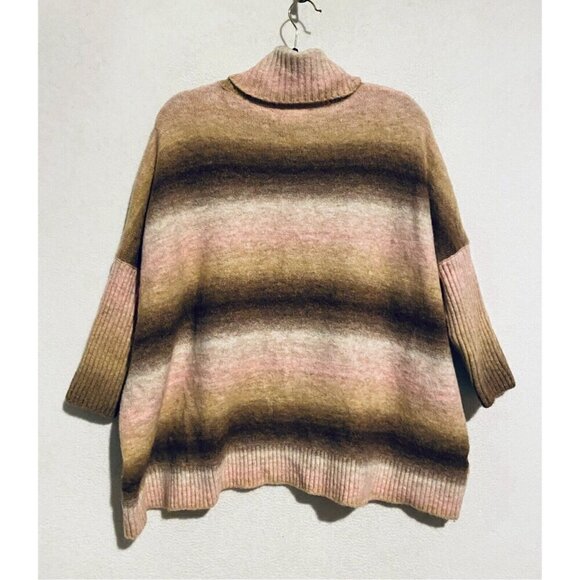 LOFT Sweater Womens Medium Ombre Turtleneck Poncho Oversized Cozy Boho Boxy - Picture 6 of 9
